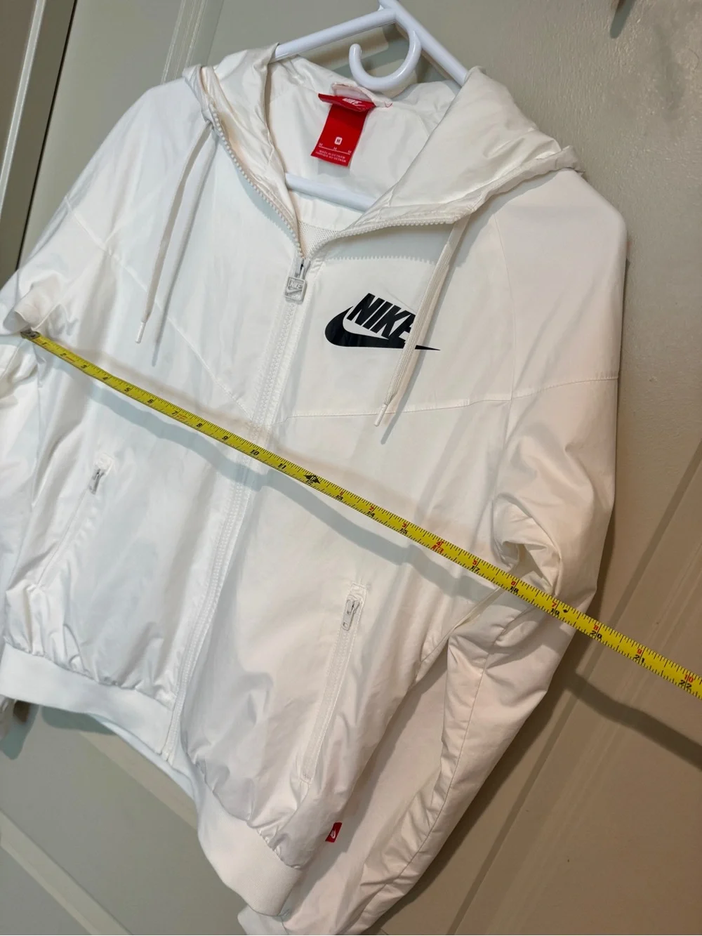Nike White Women's Hooded Bomber Jacket with Black Swoosh